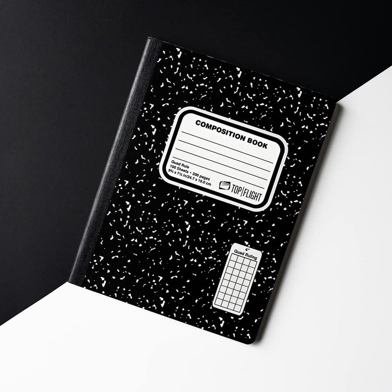 Top Flight Sewn Marble Composition Book  Black/White  Quad Rule  4 Squares per Inch  9.75 x 7.5 Inches  100 Sheets (41320) - Image 5